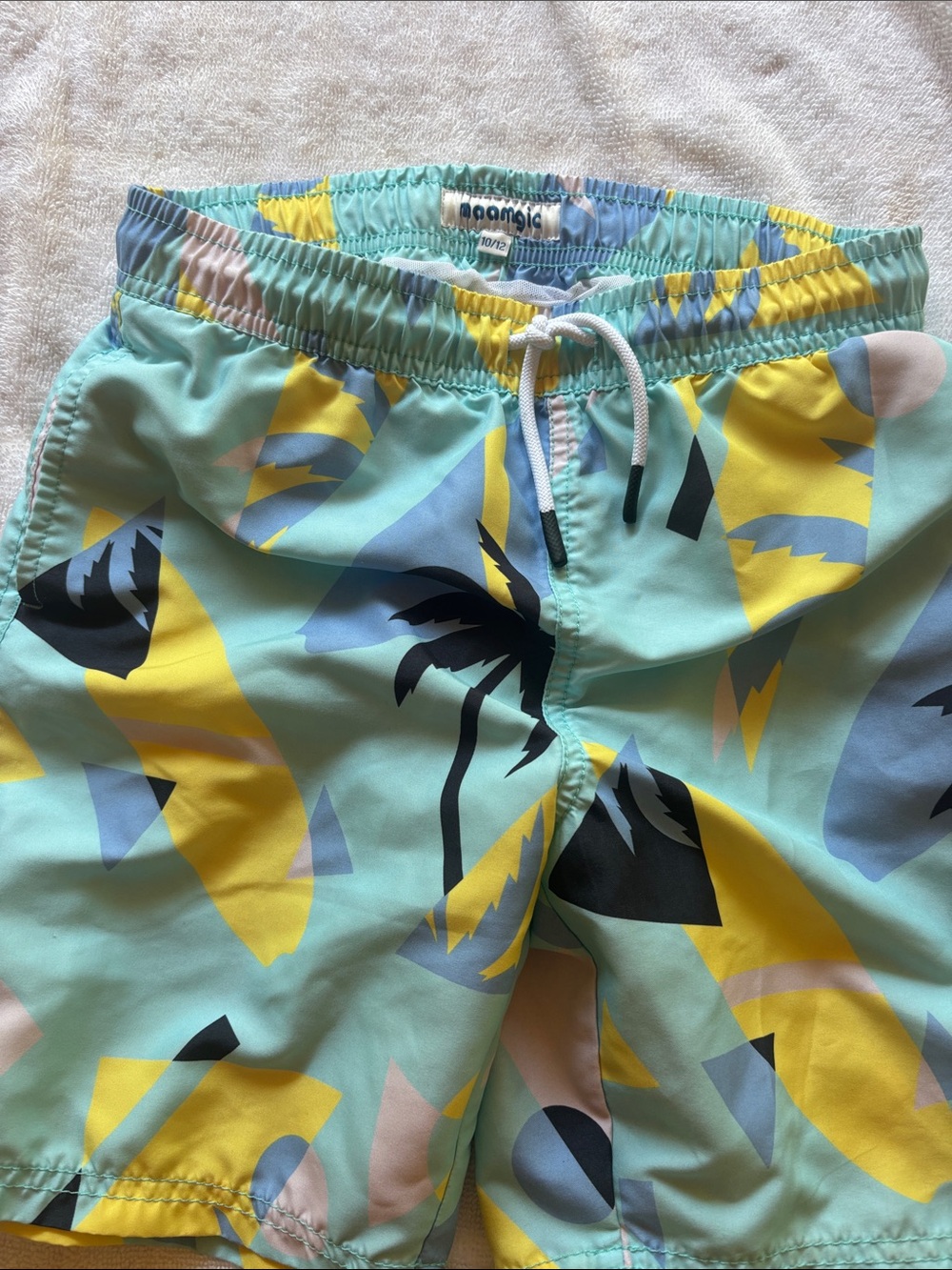 Magnetic Kids Aqua & Yellow Palm-Print Swim Shorts